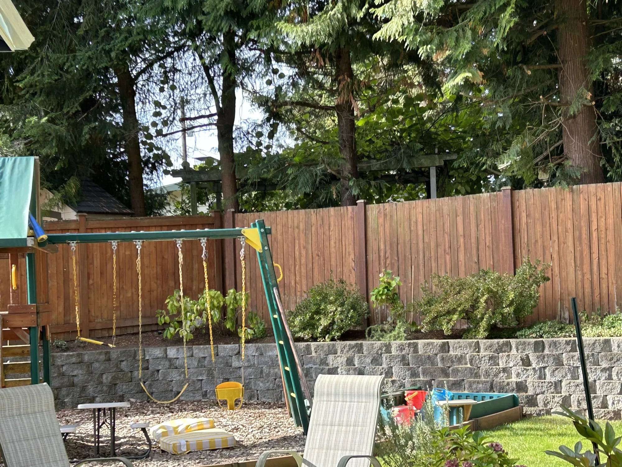 Overview shot of finished deck within a residential yard