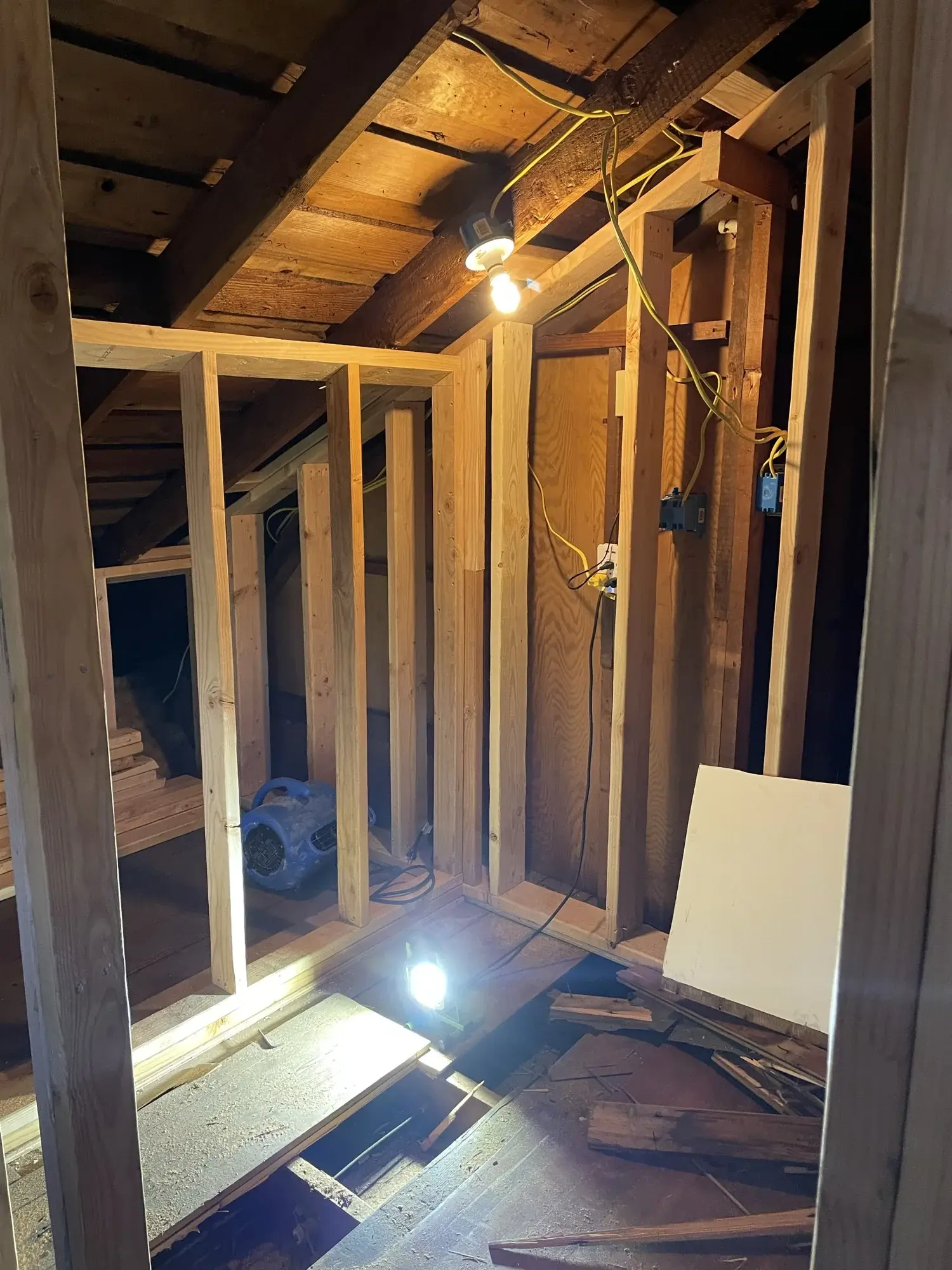 Addition framing tied into existing structure