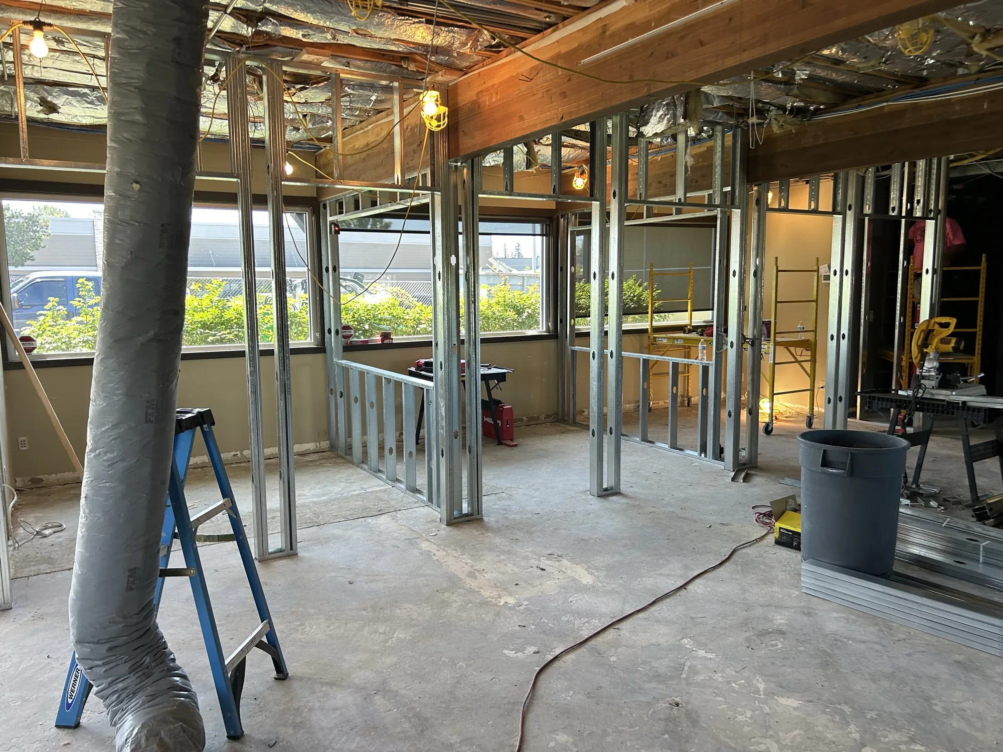 Commercial light-gauge steel framing on a Greater Seattle tenant improvement by Aloha Carpentry